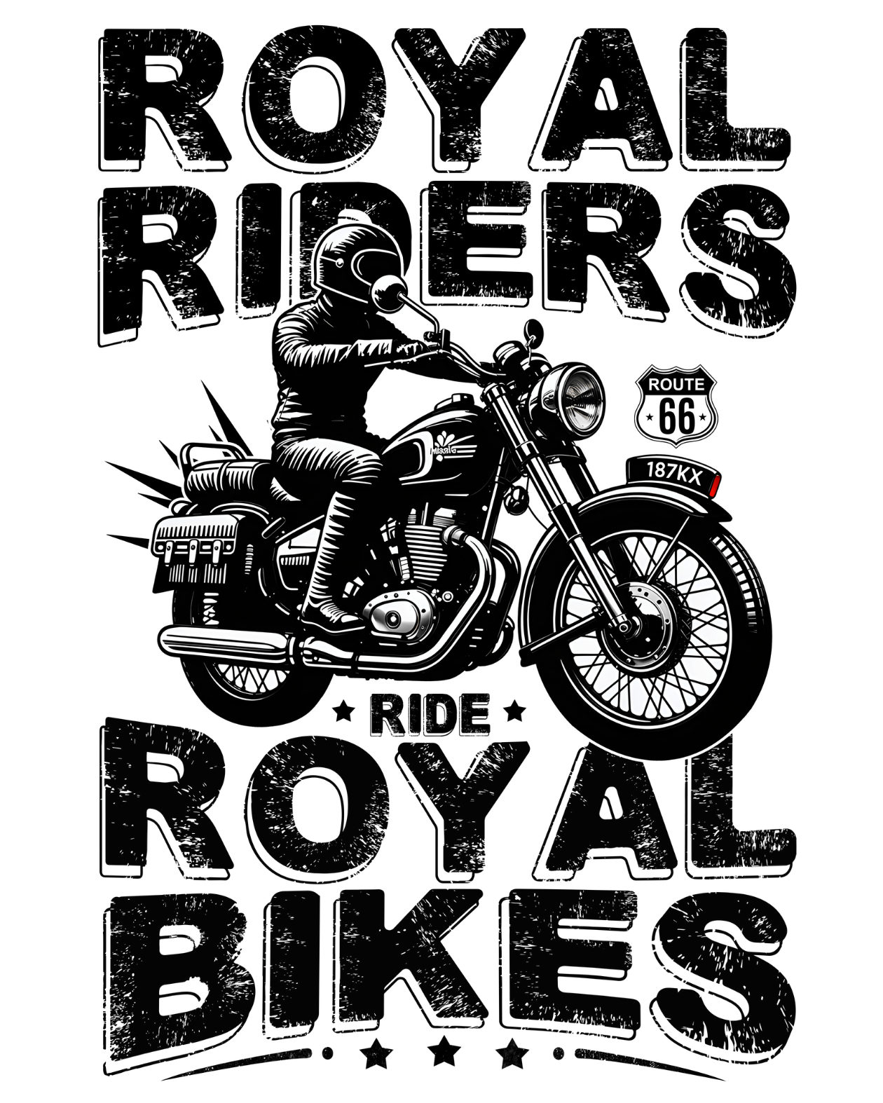 Round Neck Half Sleeve Biker T-Shirt White (Royal Riders Ride Royal Bikes)