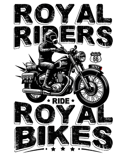 Round Neck Half Sleeve Biker T-Shirt White (Royal Riders Ride Royal Bikes)