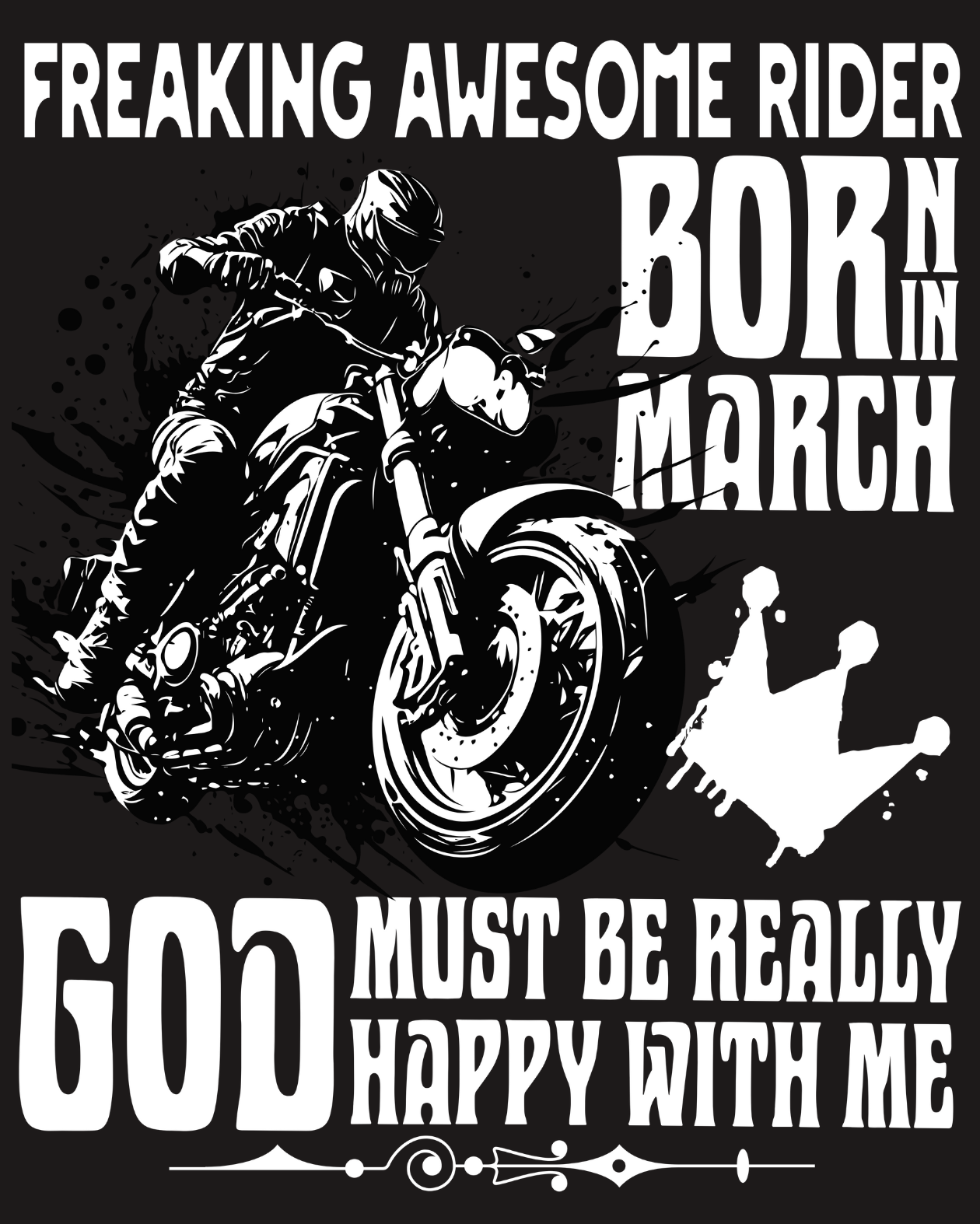 Round Neck Half Sleeve Biker T-Shirt (Freaking Awesome Rider Born in March)