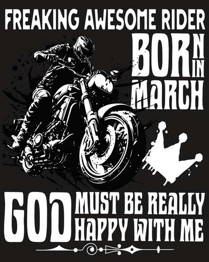 Round Neck Half Sleeve Biker T-Shirt (Freaking Awesome Rider Born in March)