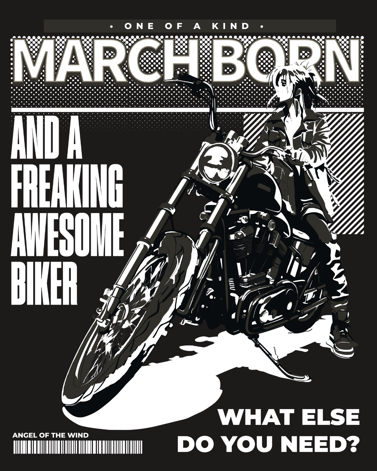 Round Neck Half Sleeve Biker T-Shirt (March Born Freaking Awesome Biker)
