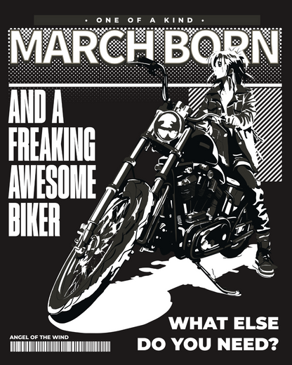 Round Neck Half Sleeve Biker T-Shirt (March Born Freaking Awesome Biker)
