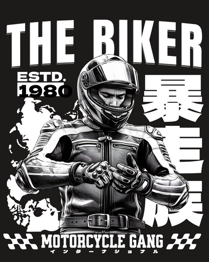 Round Neck Half Sleeve Oversized Biker T-Shirt Back Side Print(The Biker Motorcycle Gang)