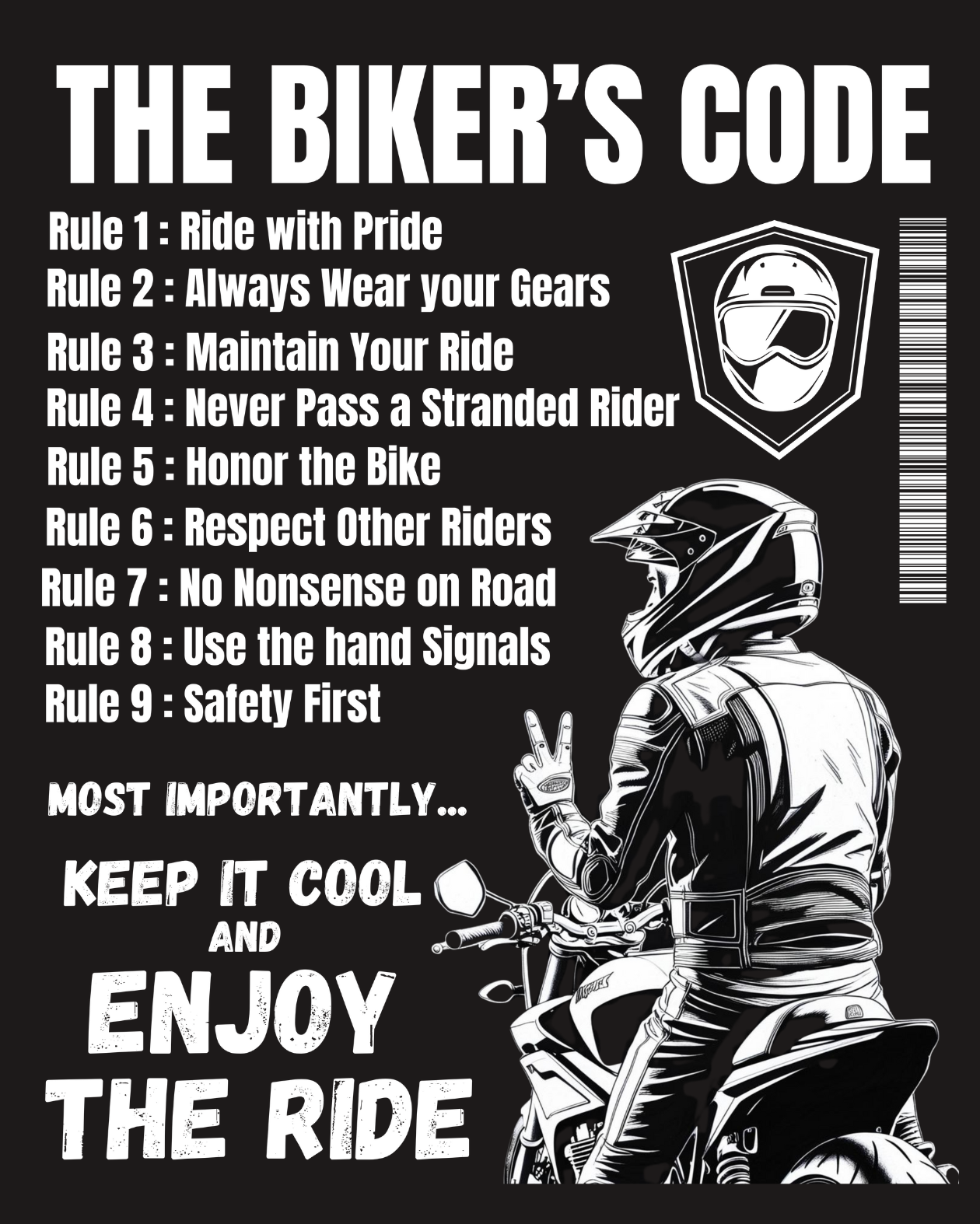 Round Neck Half Sleeve Biker T-Shirt (The Bikers Code)