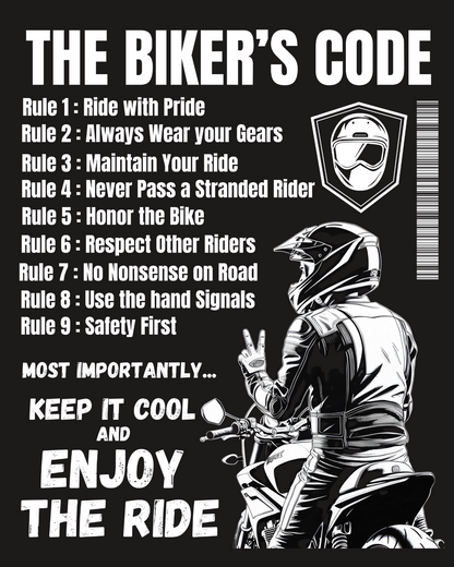 Round Neck Half Sleeve Biker T-Shirt (The Bikers Code)