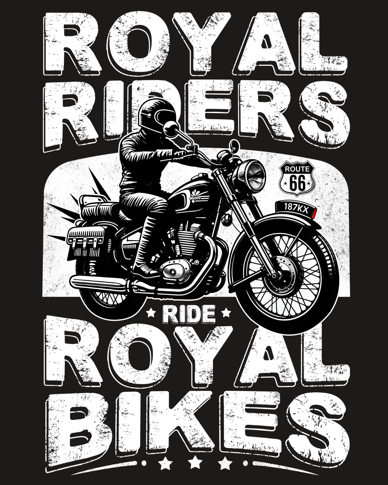 Round Neck Half Sleeve Oversized Biker T-Shirt (Royal Riders Ride Royal Bikes)