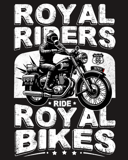 Round Neck Half Sleeve Oversized Biker T-Shirt (Royal Riders Ride Royal Bikes)