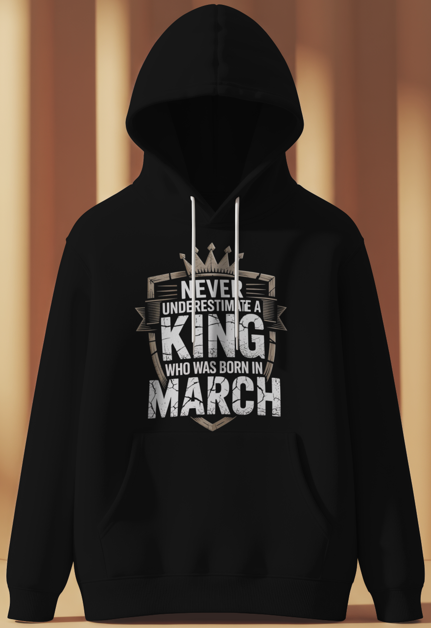 March Birthday Male Hoodie (Never Underestimate a King)