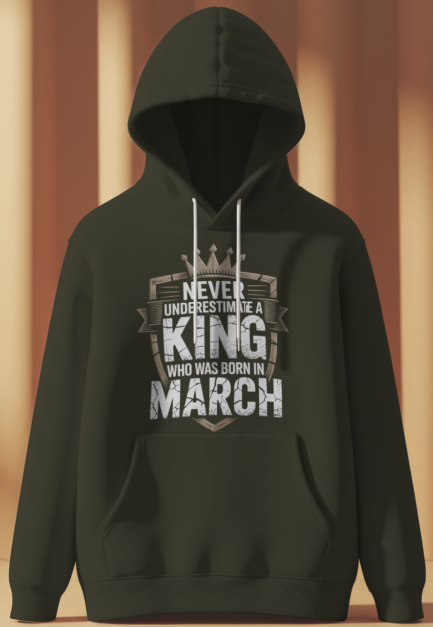 March Birthday Male Hoodie (Never Underestimate a King)