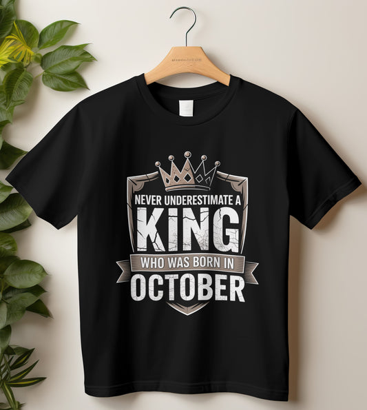 October Birthday T-shirt Round Neck Half Sleeve (Never Underestimate a King who was born in October)