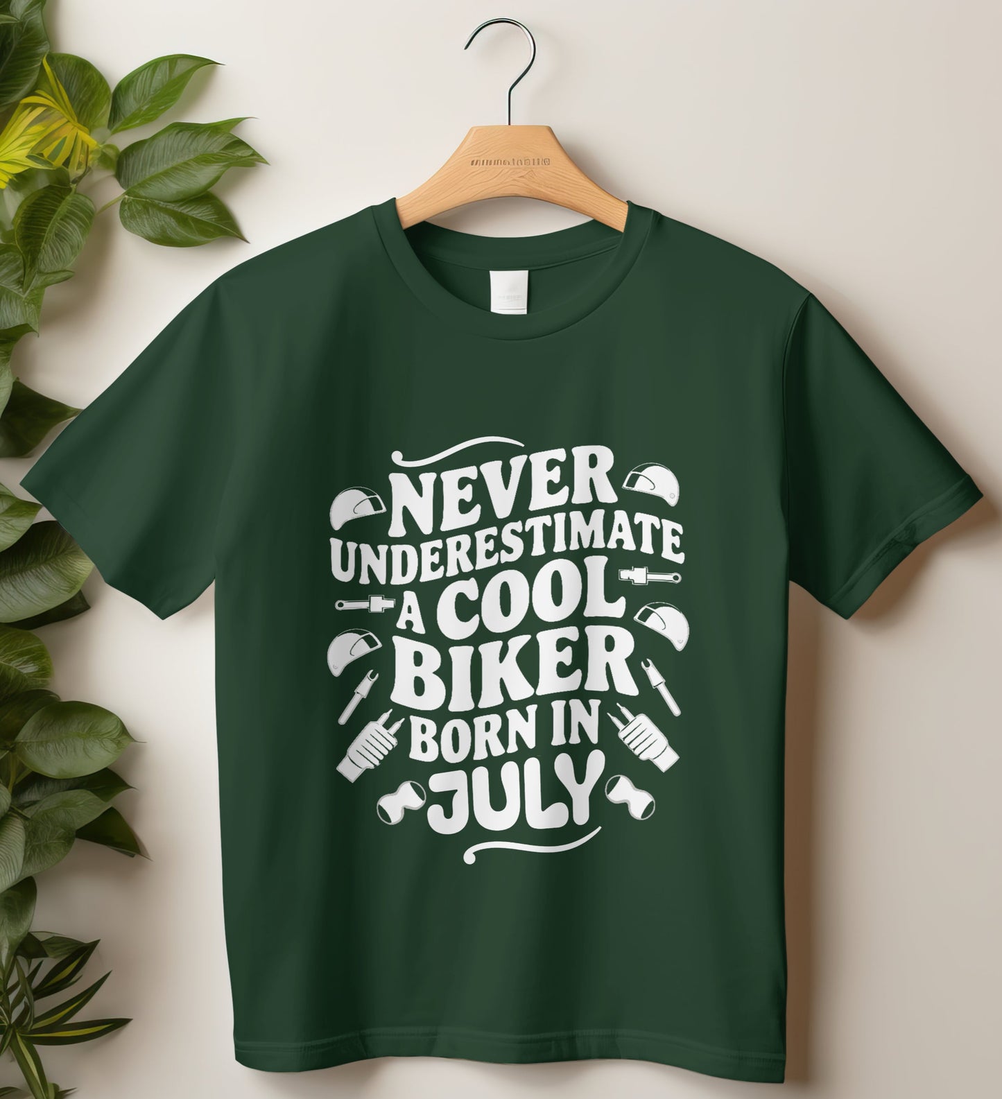 Biker Birthday T-shirt Round Neck Half Sleeve (Never Underestimate Cool Biker July)
