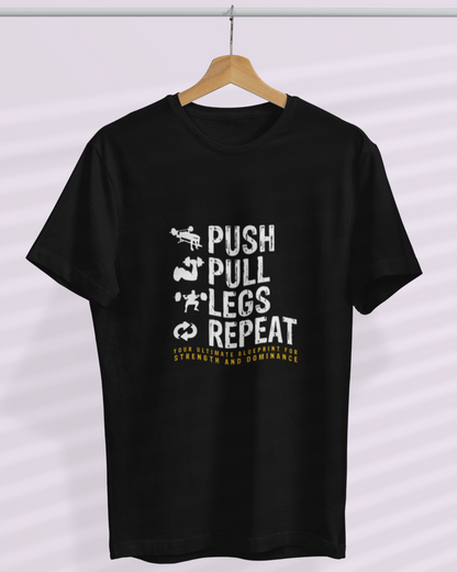 Round Neck Half Sleeve Gym T-Shirt (Push Pull Legs Repeat)