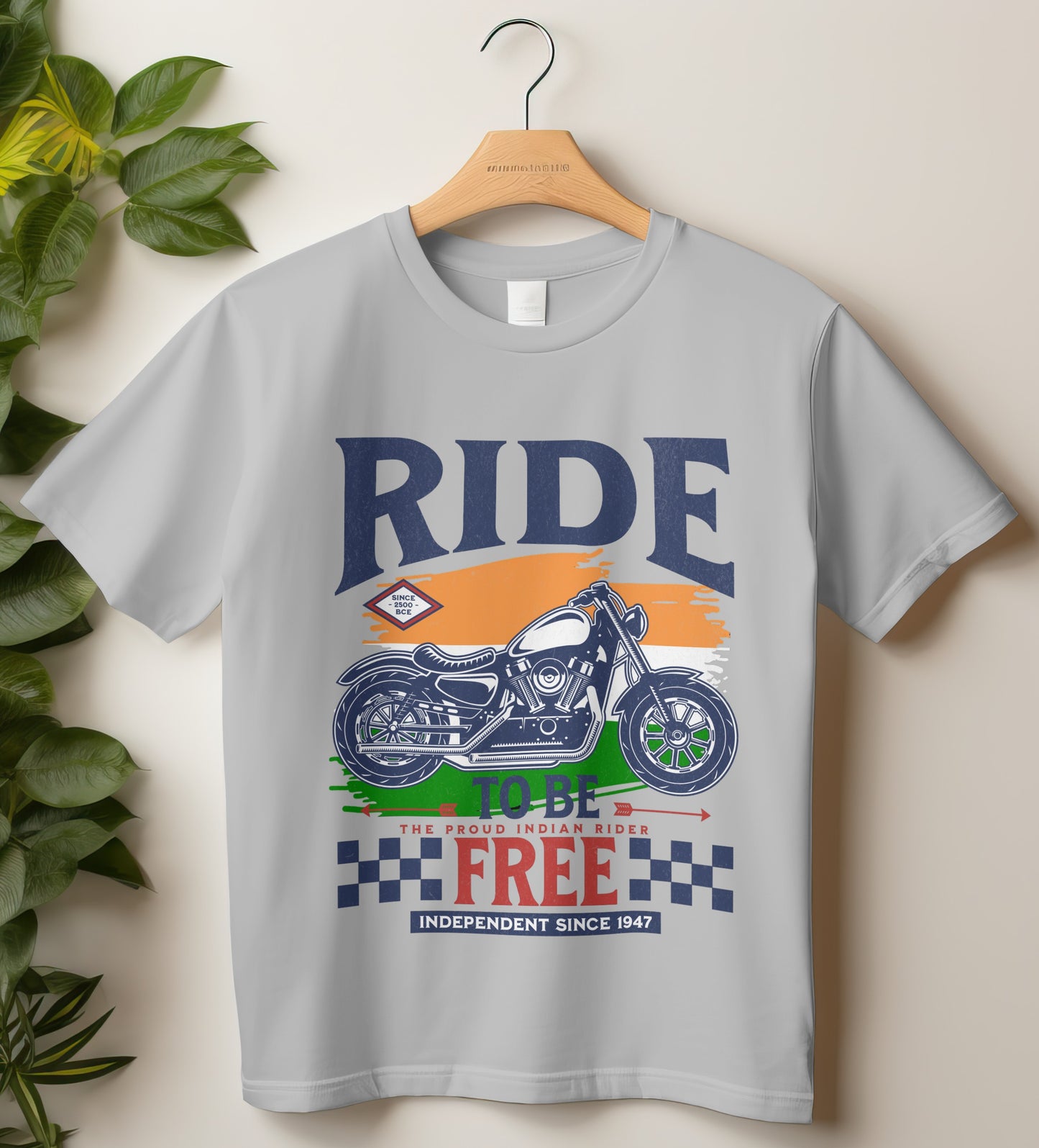 Biker T-Shirt Round Neck Half Sleeve (Ride To be Free, Independent Since 1947)