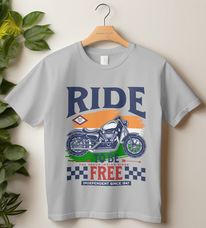 Biker T-Shirt Round Neck Half Sleeve (Ride To be Free, Independent Since 1947)