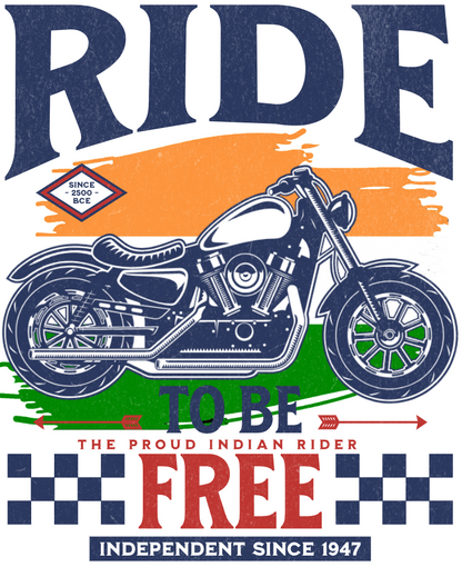 Biker T-Shirt Round Neck Half Sleeve (Ride To be Free, Independent Since 1947)