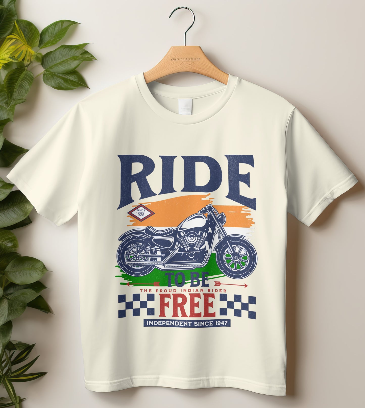 Biker T-Shirt Round Neck Half Sleeve (Ride To be Free, Independent Since 1947)