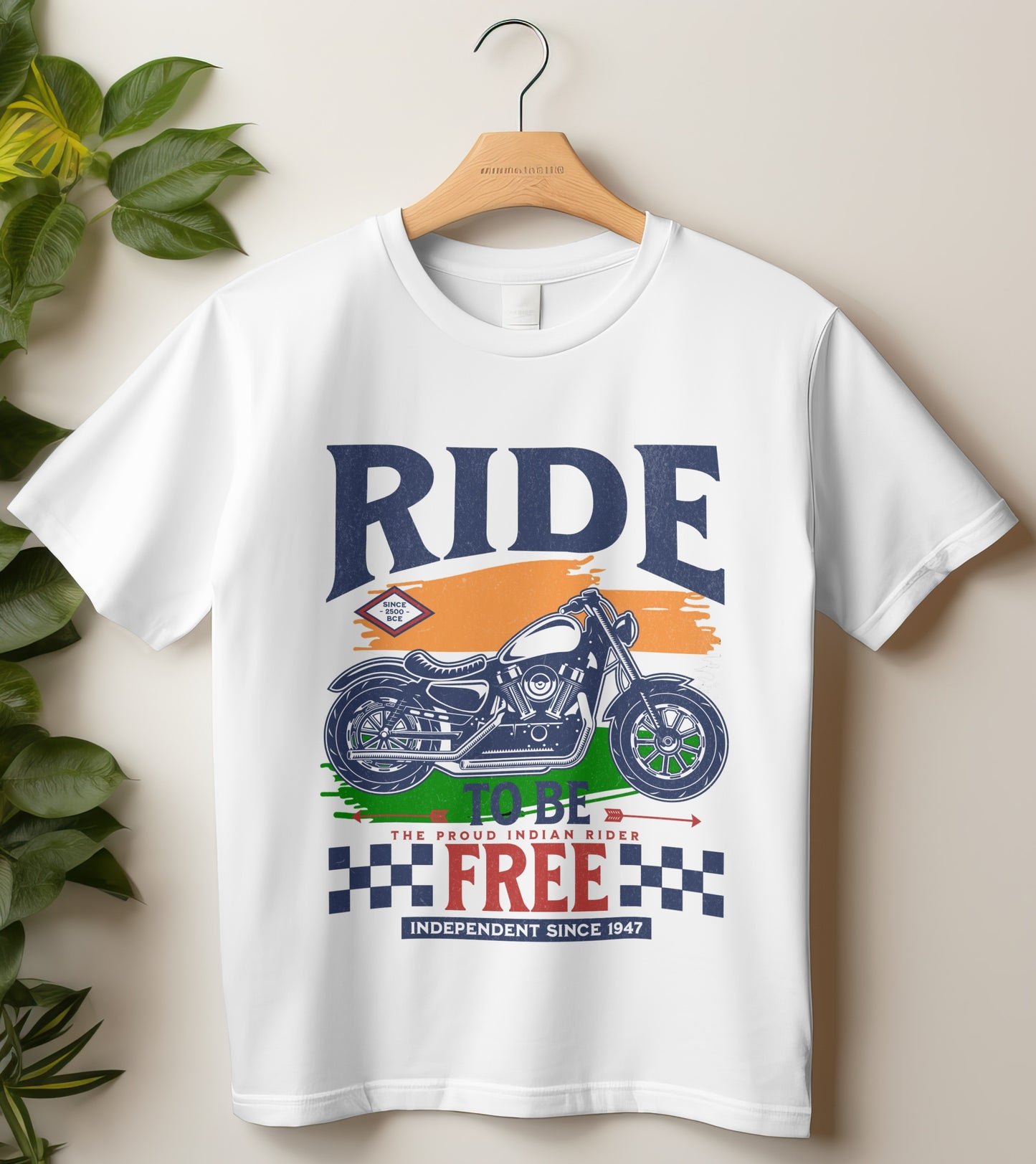 Biker T-Shirt Round Neck Half Sleeve (Ride To be Free, Independent Since 1947)