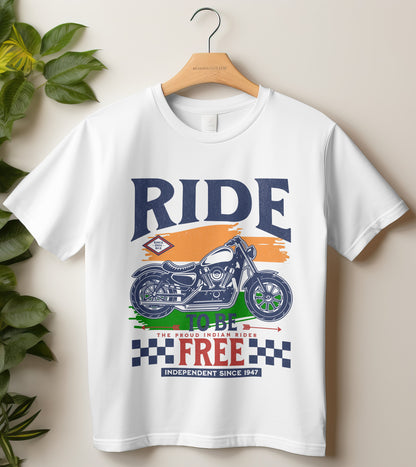 Biker T-Shirt Round Neck Half Sleeve (Ride To be Free, Independent Since 1947)
