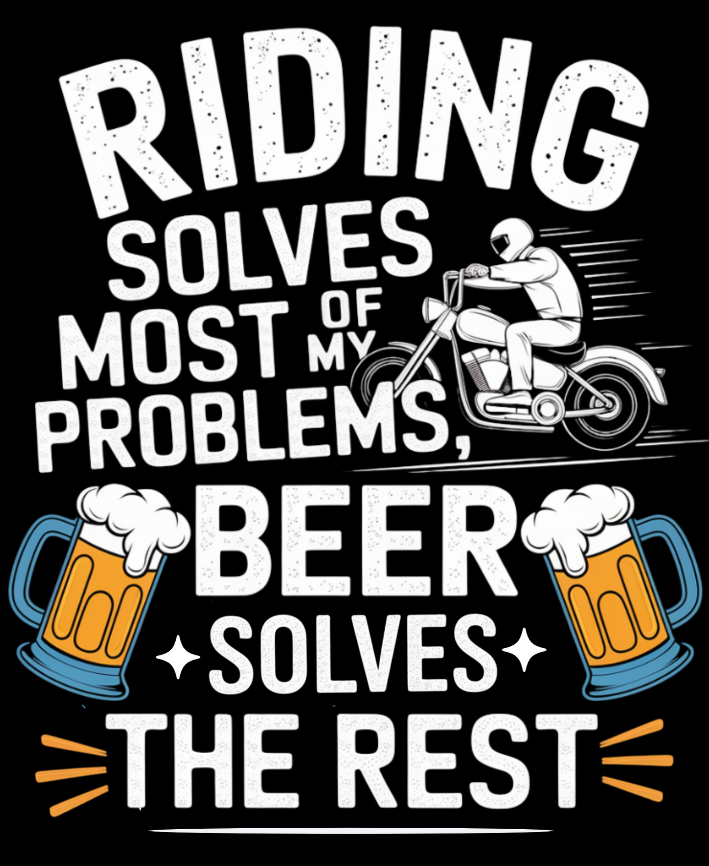 Biker T-Shirt Round Neck Half Sleeve (Riding Solves Most of My Problems)
