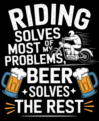 Biker T-Shirt Round Neck Half Sleeve (Riding Solves Most of My Problems)