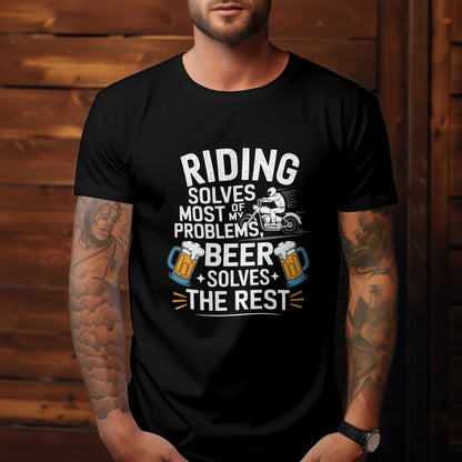 Biker T-Shirt Round Neck Half Sleeve (Riding Solves Most of My Problems)