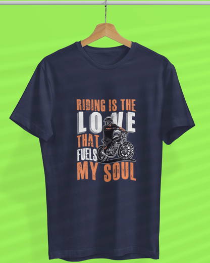 Round Neck Half Sleeve Biker T-Shirt (Riding is the Love that)