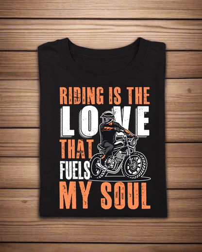 Round Neck Half Sleeve Biker T-Shirt (Riding is the Love that)