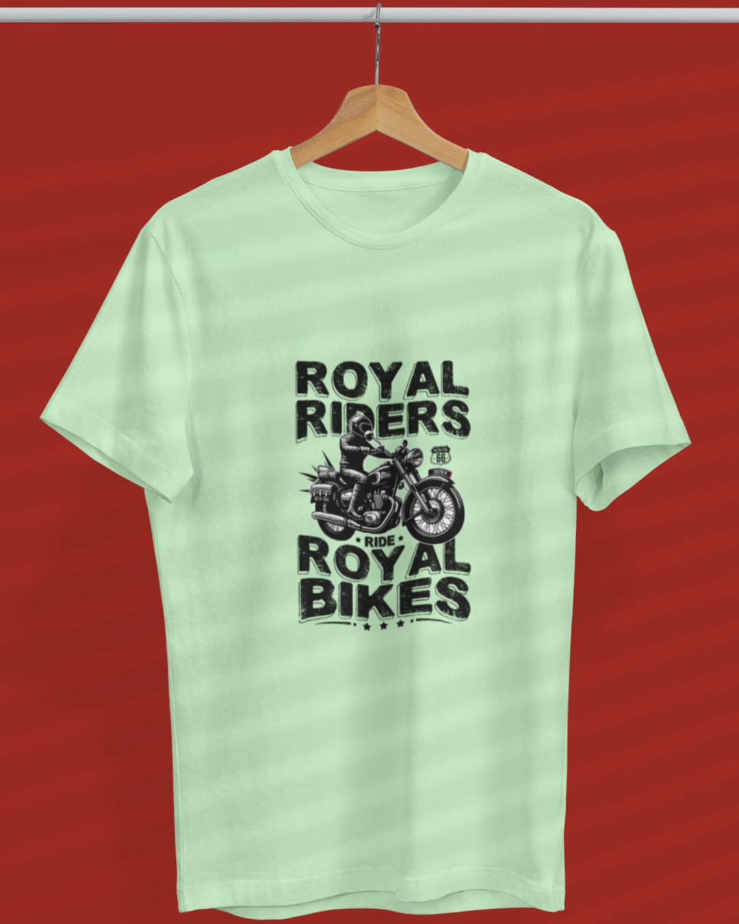 Round Neck Half Sleeve Biker T-Shirt White (Royal Riders Ride Royal Bikes)