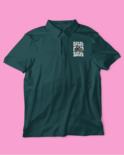 Polo/Collar Half Sleeve Biker T-Shirt (Royal Riders Ride Royal Bikes)