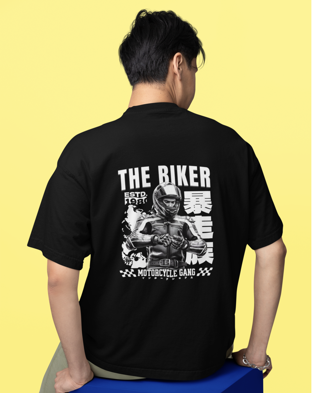 Round Neck Half Sleeve Oversized Biker T-Shirt Back Side Print(The Biker Motorcycle Gang)