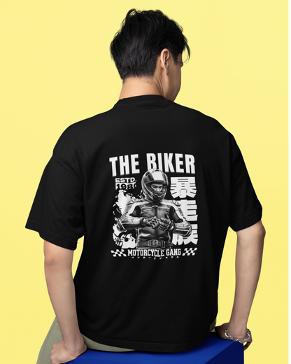 Round Neck Half Sleeve Oversized Biker T-Shirt Back Side Print(The Biker Motorcycle Gang)