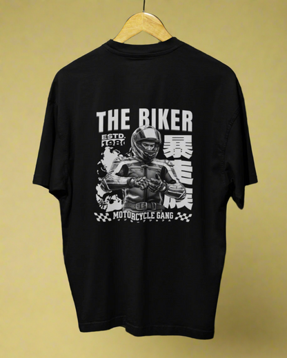 Round Neck Half Sleeve Oversized Biker T-Shirt Back Side Print(The Biker Motorcycle Gang)