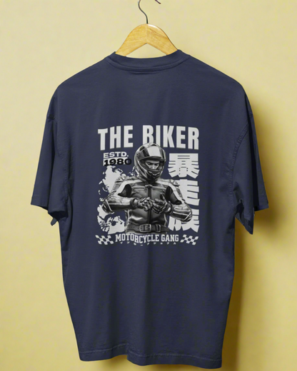 Round Neck Half Sleeve Oversized Biker T-Shirt Back Side Print(The Biker Motorcycle Gang)