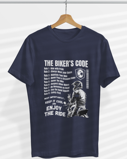 Round Neck Half Sleeve Biker T-Shirt (The Bikers Code)