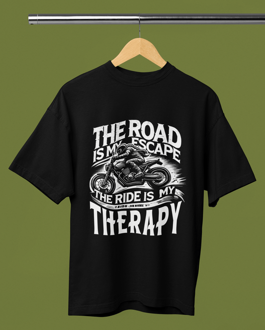 Oversized Biker T-Shirt Round Neck Half Sleeve (The Road is My Escape)