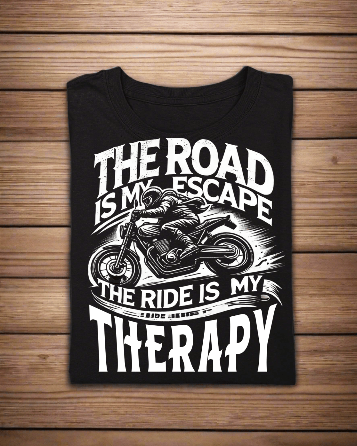 Round Neck Half Sleeve Biker T-Shirt (The Road is My Escape)