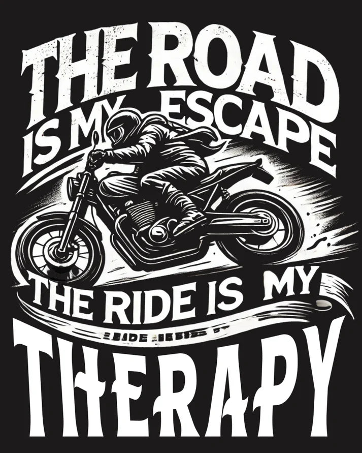 Oversized Biker T-Shirt Round Neck Half Sleeve (The Road is My Escape)