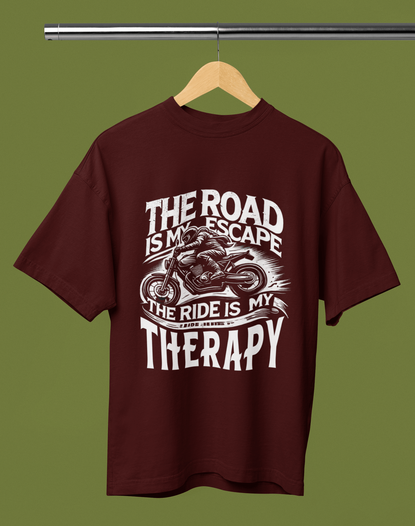 Oversized Biker T-Shirt Round Neck Half Sleeve (The Road is My Escape)
