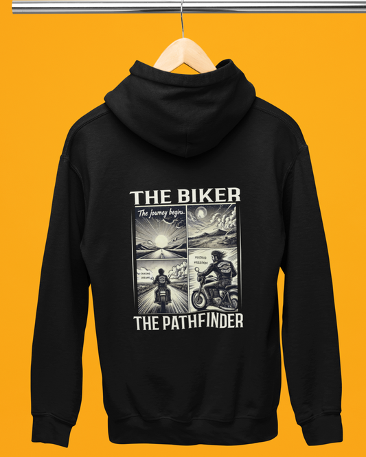 Unisex Full Sleeve Bikers Hoodie - Back Side Print (The Biker, The Pathfinder)