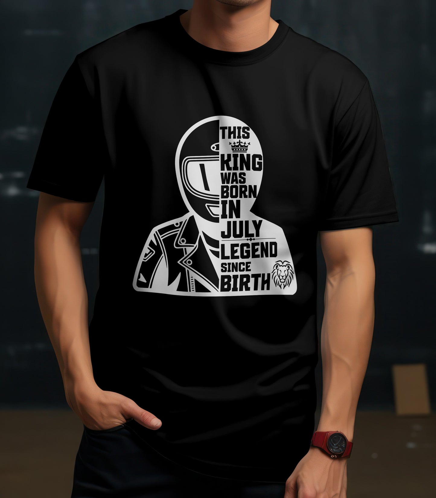 Biker Birthday T-shirt Round Neck Half Sleeve (This King was born in July)