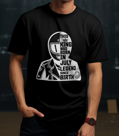 Biker Birthday T-shirt Round Neck Half Sleeve (This King was born in July)