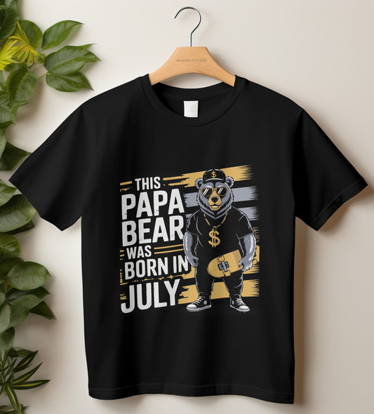 July Birthday T-shirt Round Neck Half Sleeve (This Papa Bear was Born in July)
