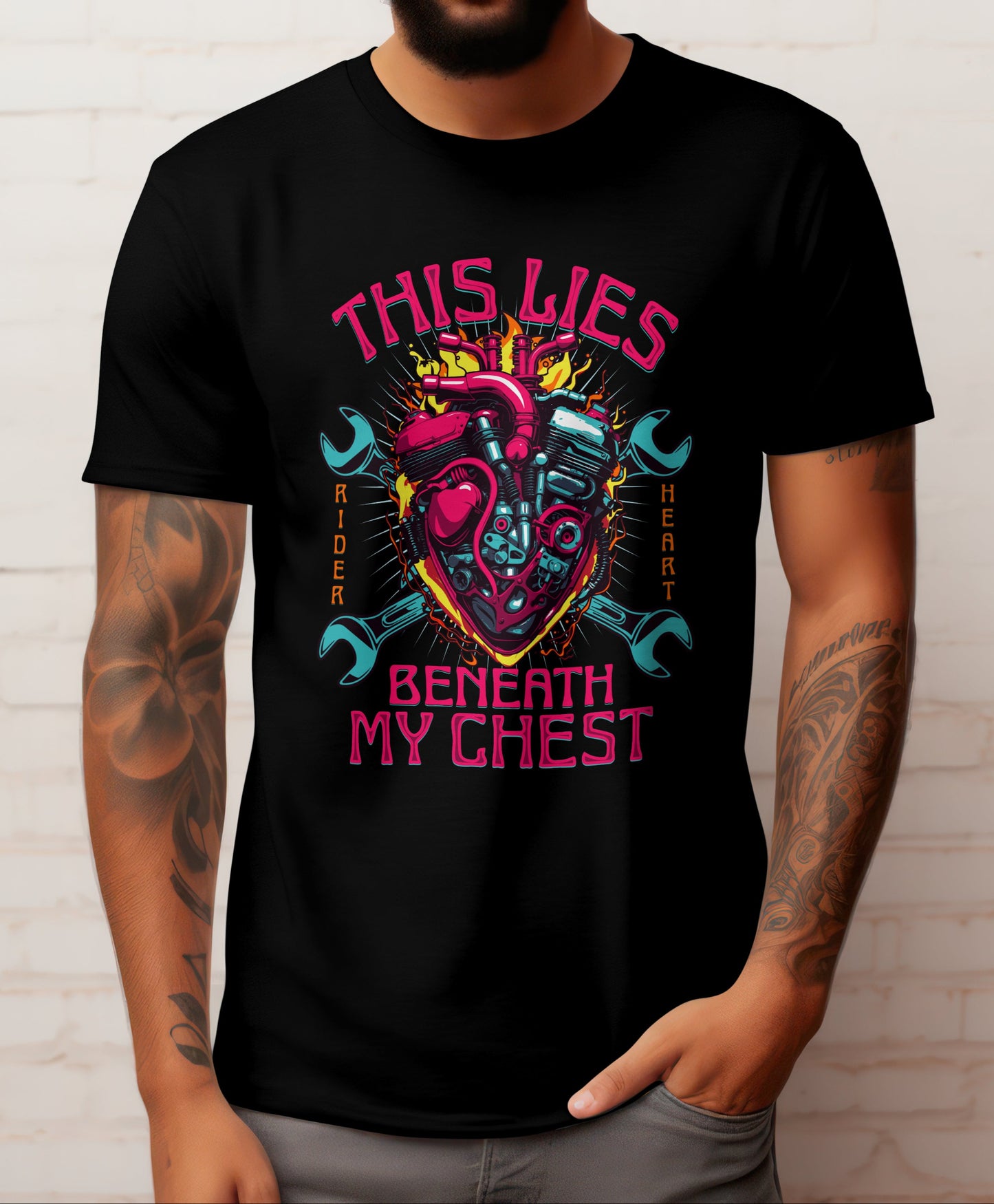 Biker T-Shirt Round Neck Half Sleeve (This Lies Beneath My Chest)