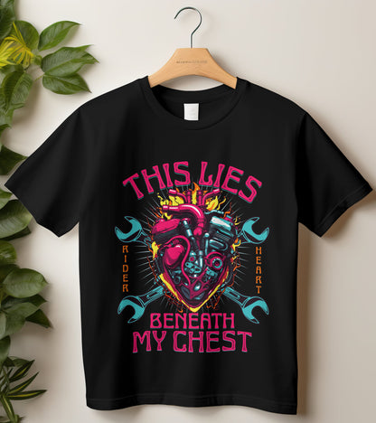 Biker T-Shirt Round Neck Half Sleeve (This Lies Beneath My Chest)