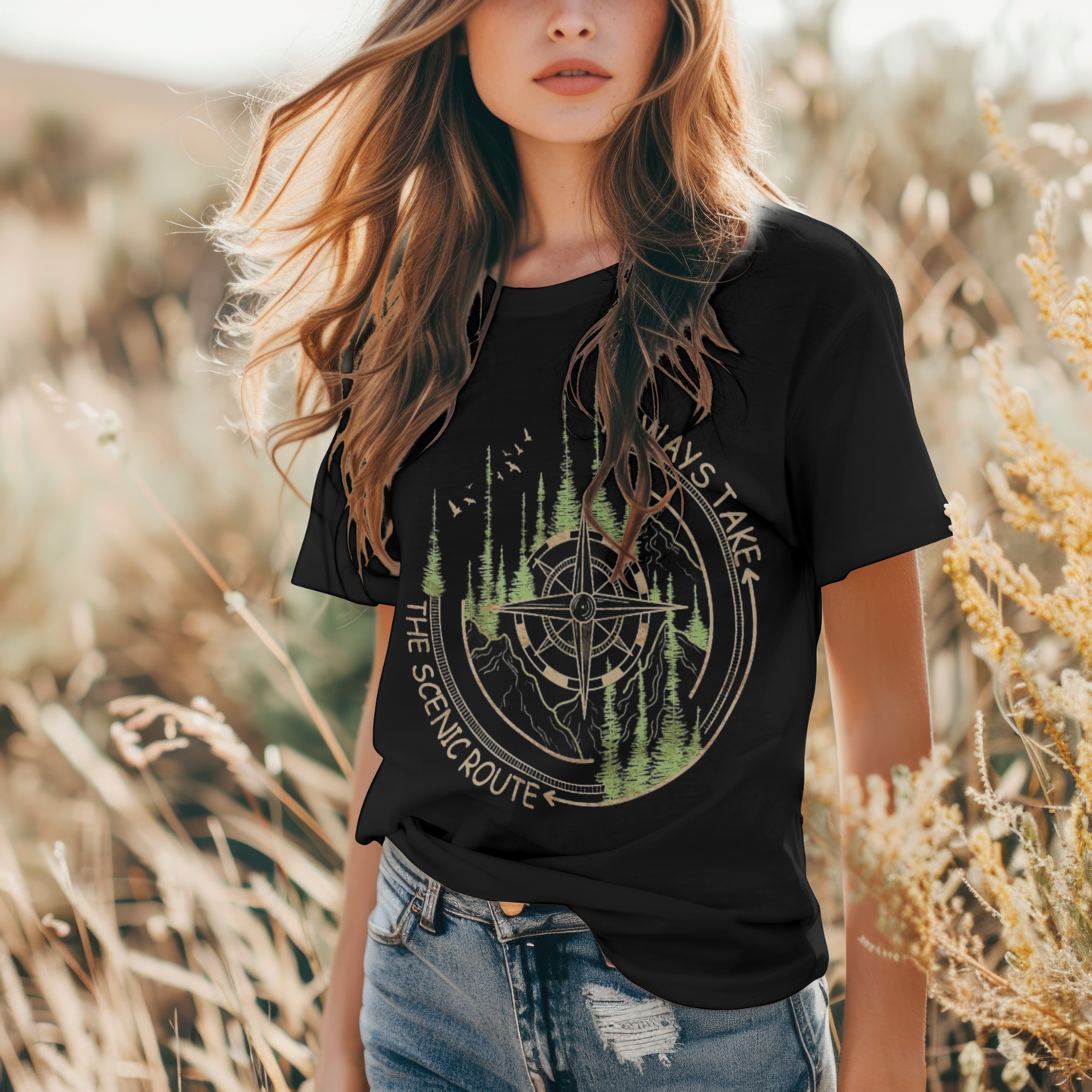 Travel Unisex Classic Crew T-Shirt (Always take the Scenic Route)