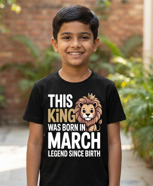 March Birthday Boy's Crew Neck T-Shirt (This King was born in March)
