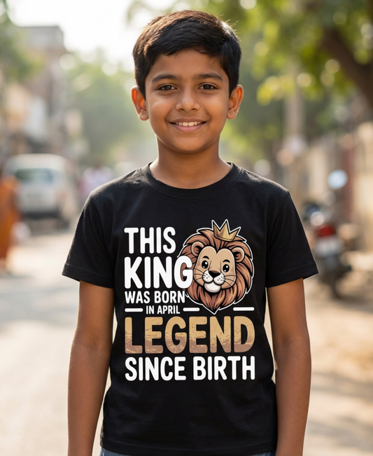 April Birthday Boy's Crew Neck T-Shirt (This King was born in April)