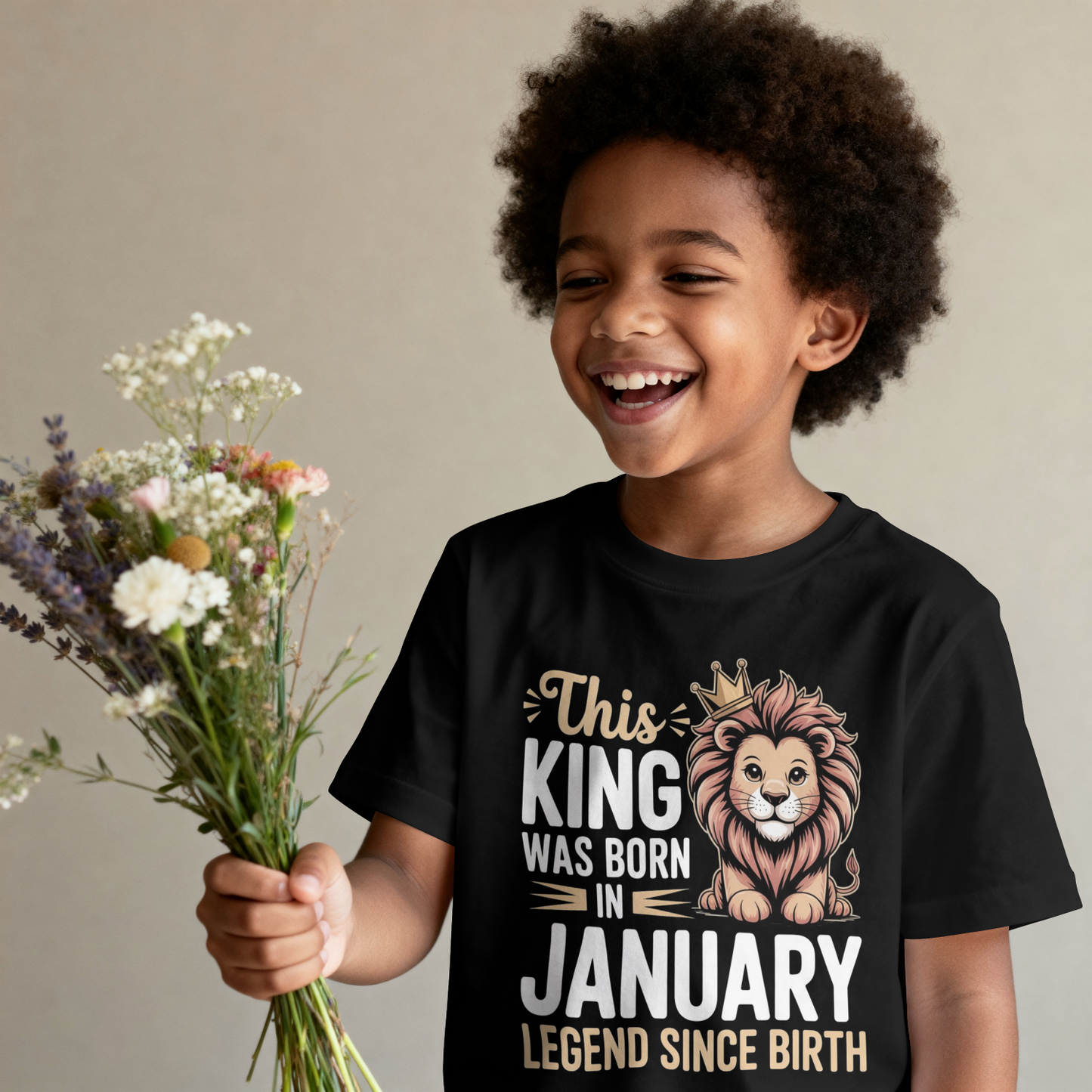 January Kid's Birthday Crew Neck T-Shirt (This King was born in January)