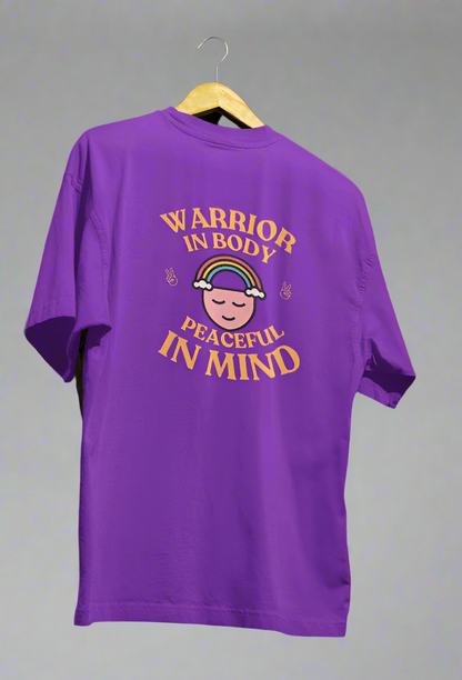 Round Neck Men Oversized T-Shirt Half Sleeve (Warrior in Body, Peaceful in Mind)