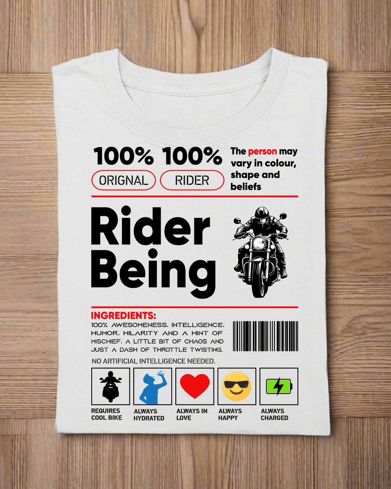 Round Neck Half Sleeve Biker T-Shirt White (Rider Being)